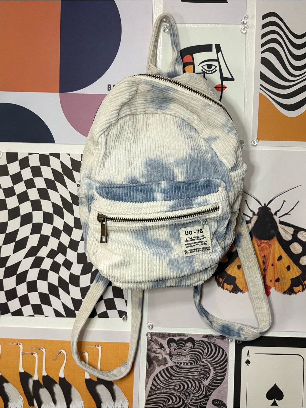 Urban Outfitters Light Blue Tie-Dye Corduroy Mini Backpack